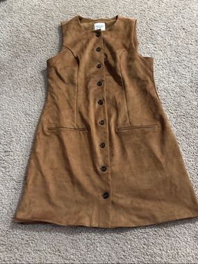 Abercrombie & Fitch Suede-Look Brown Button-Front Mini Dress